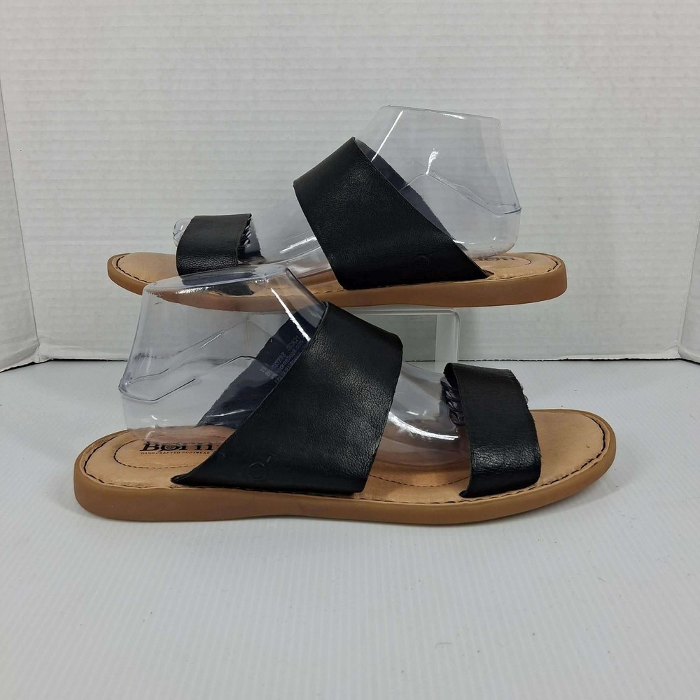 Born Black Leather Double-Strap Slide Sandals